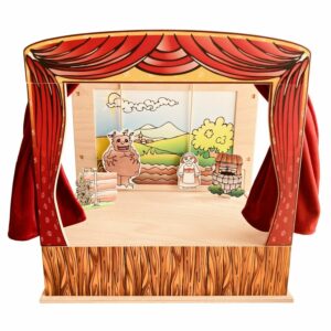 Dřevěné loutkové divadlo s kulisami z pohádky "O Otesánkovi"