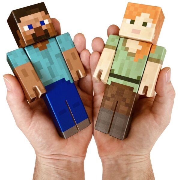Dvě velké dřevěné minecraft figurky na dlani - Steve a Alex