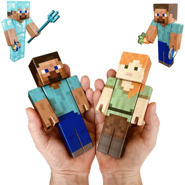 Dvě velké dřevěné minecraft figurky na dlani - Steve a Alex