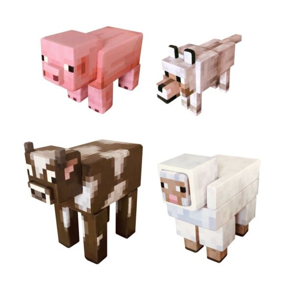 Dřevěné Minecraft zvířátka - prasátko, vlk, kravička a ovečka